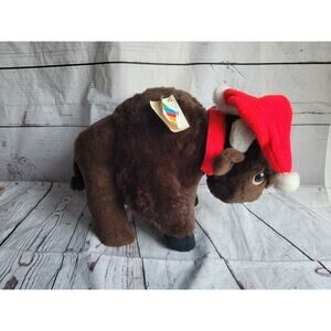 Animal Fair Buffalo Plush Vintage 1970’s Kleinhans Santa Hat Christmas W/tag